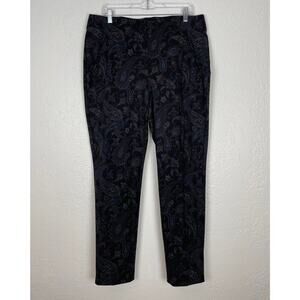 Chico’s Black Paisley Print Pull On Dress Pants Size 2.5 Large